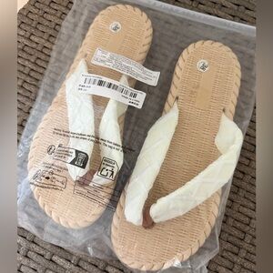 Plastic Woven Straw Flip Flop Sandals with White Braided Straps
